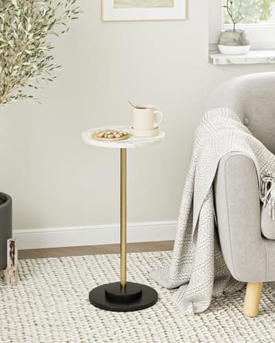 Image of HEYZOEY Small Coffee Table, Small Round Side Table, Drink Tables for Spaces,Side Tables for Living Room,White Marble
