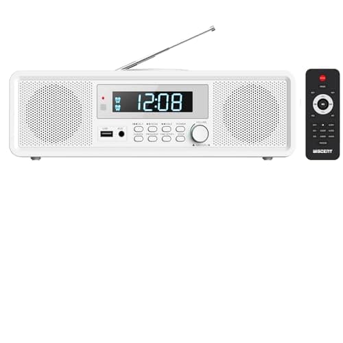 Image of Compact Micro Home CD Stereo System, CD Player with Bluetooth, FM Radio, Aux-in, USB-MP3 Playback, Digital Clock, CD Players for Home (White)