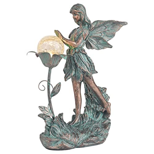 Image of TERESA'S COLLECTIONS Garden Fairy Large Bronze Garden Sculptures & Statues Resin with Solar Outdoor Light, Valentines Decorations Lawn Ornaments for Outdoor Decor, Gifts for Women Mom, 10.6"