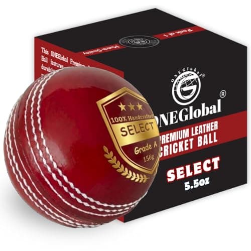 Image of ONEGlobal Select Leather Cricket Ball for Match, Practice & Training | Senior 5.5oz & Junior 4.75oz Genuine Leather Hard Cricket Balls in Red, White, Pink or Red&White (1-RED, Senior)
