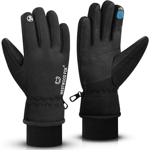 Image of WESTWOOD FOX Waterproof Winter Gloves for Men - Windproof, Warm Ski Gloves with Touchscreen, Anti-Slip Grip for Cycling, Snowboarding, Hiking, Running, Driving & Outdoor Sports (Black, L)