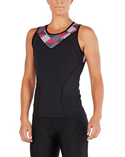 Image of 2XU Women Active Tri Singlet Tri Singlet - Black/Retro Tri Pink Peacock, XS