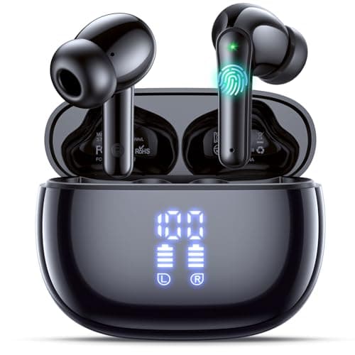 Image of Ear Buds Wireless Earbuds, Bluetooth Headphones 5.4 with 4 ENC Noise Cancelling Mic, 48H Playtime LED Display, IPX7 Waterproof, Deep Bass Stereo – Headphones Wireless for Running, Gym & Gaming, Black