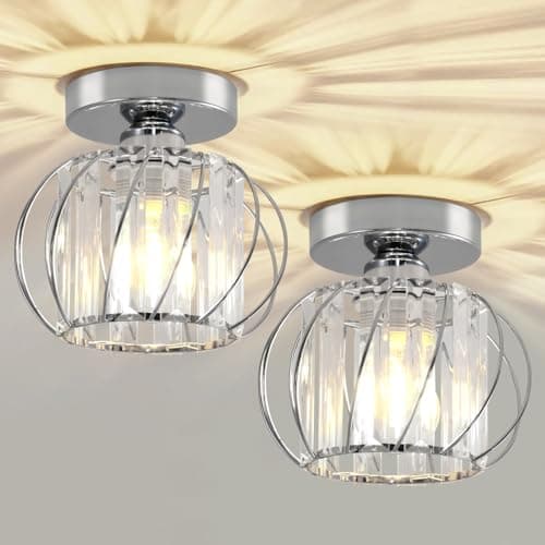 Image of Seruno X Crystals Ceiling Light Fixtures Chandelier, Small Semi Flush Mount Ceiling Light, Modern Ceiling Lighting for Hallway Kitchen Living Room Bedroom Dining Room Bathroom Bar - Chrome 2 Pack