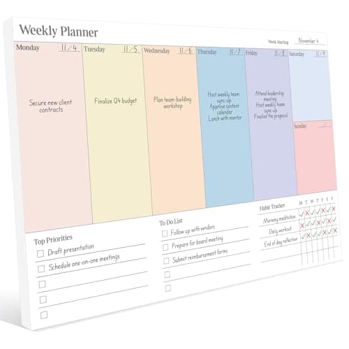 Image of Weekly Planner Pad, 52 Sheets Undated A4 Desk Pad with To Do List and Habit Tracker for Study Work Menu, 120GSM Thick Paper