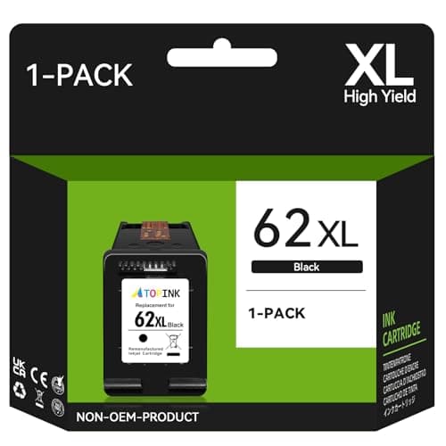 Image of ATOPINK 62XL Black Ink Cartridge, High Yield Remanufactured for HP 62, Envy 5540 5640 7640 5546 5644 5544 5646, OfficeJet 200 250 5740 5742
