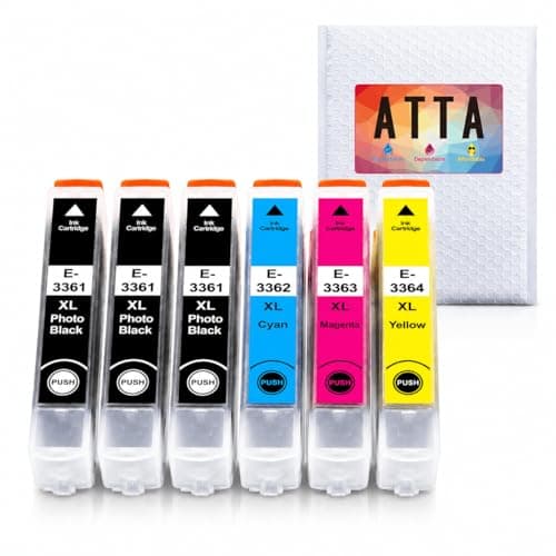 Image of ATTA 33XL Ink Cartridges for Epson 33 33XL Ink for Epson Expression Premium XP-900 XP-830 XP-7100 XP-645 XP-640 XP-635 XP-630 XP-540 XP-530 2 Black 1 Cyan 1 Magenta 1 Yellow 1 Photo Black （6 Pack）