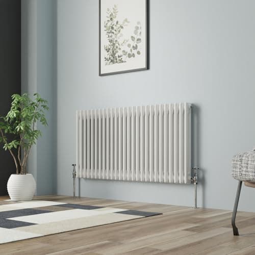 Image of NRG Column Radiator Gloss White 600x1190mm Double Traditional Cast Iron Style Heater Interior Designer Horizontal Bathroom Radiators