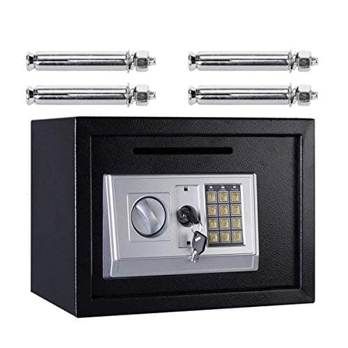 Image of 16L Digital Safe Box (Black) Large Capacity Safety Electronic Security Steel Money Cash Home Office, with Full-digit Keypad & 2 Override Keys & 4 Installing Bolts Wall Floor Mounted