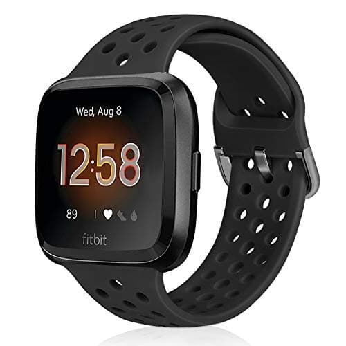 Image of Runostrich Sport Strap Compatible with Fitbit Versa 2/Fitbit Versa/Versa Lite/SE, Soft Silicone Band Replacement Breathable Wristband Accessories for Smart Fitness Watch for Women Men (Black)