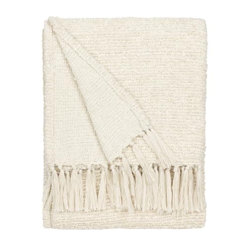 Image of Yard Furn Candar Textured Boucle Throw – Soft Boucle Fringed Design (Ecru – 130x170cm)
