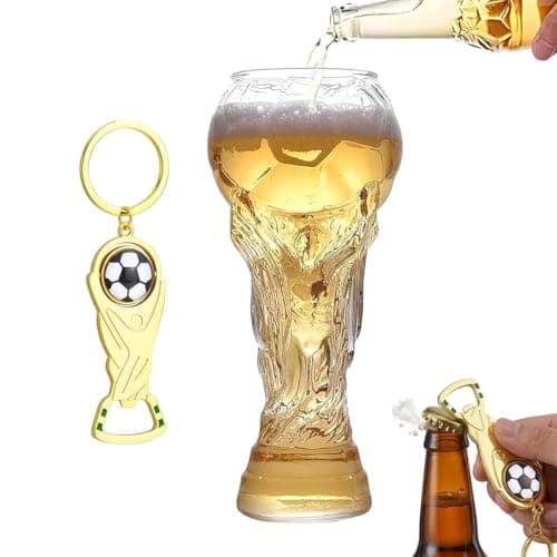 Image of Trophy Style 560ML Beer Glass for 2026 World Cup, Large Beer Mug with Football Bottle Opener for 2026 Football Match Day Bar Watch Party & Gift for Father Men Soccer Fans