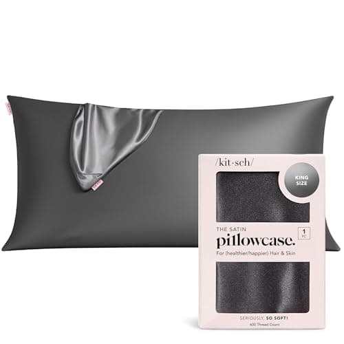 Image of Kitsch Satin Pillowcase with Zipper for Hair & Skin - Softer Than Silk Pillow Cases, Smooth Cooling Satin Pillow Case, Wrinkle-Free, Machine Washable - King Size Satin Pillow Case 48x91 cm, Charcoal