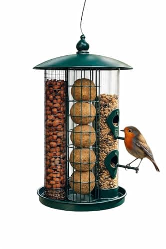 Image of DIVCHI Large Heavy Duty Squirrel Proof Bird Feeder For Wild Seed Feed Mix Outdoor Garden Use - With Strong Metal Cage To Deter Squirrels & Large Birds (Green)