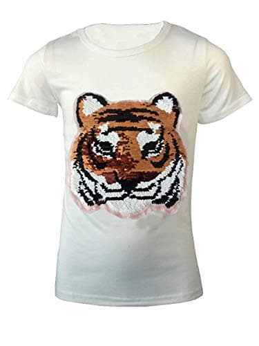 Image of Girls T-Shirt Kids Tee Top Brush Changing Sequin T-Shirts Colour: White - Size: 11-12 Years