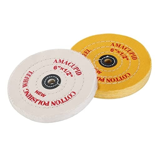 Image of Amacupid Cotton Buffing Wheel Kit 6 inch. For Bench Grinding Wheel Polishing Machines. Polishes Jewelry, Glass, Tools and More. 1/2 inch Arbor