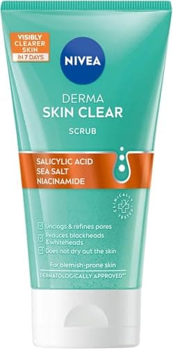 Image of NIVEA Derma Skin Clear Scrub (150ml), Exfoliating Face Scrub, Salicylic Acid Face Wash Enriched with Niacinamide to Unclog Pores and Refine Textures, For Blemish-Prone Skin