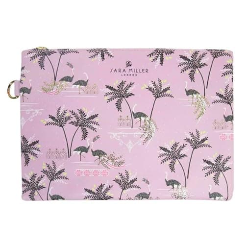 Image of Sara Miller Savannah Large Cosmetic Bag Travel Pouch with Gold Foil Detail – Elegant Zip Makeup Case