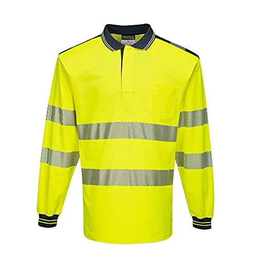 Image of Portwest PW3 Hi-Vis Polo Shirt L/S, Size: L, Colour: Yellow/Navy, T184YNRL