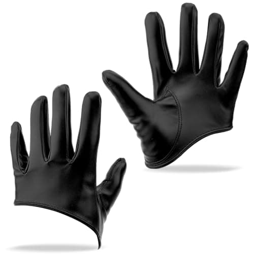 Image of CALFOVERA 1 Pair Black Extra Short PU Leather Half Palm Finger Gloves for Women Fashion Costume Wet Look Soft Faux Leather Driving Dress Gloves for Halloween Party Cosplay Dance