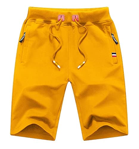 Image of MO GOOD Mens Casual Shorts Workout Running Comfy Shorts Big and Tall Zip Pockets (Yellow,34-35)