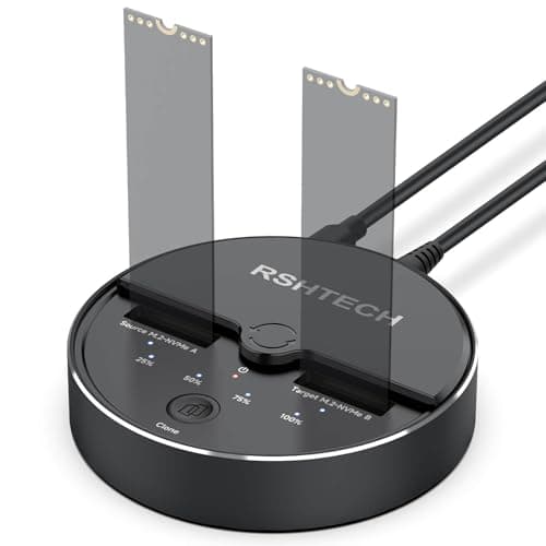 Image of RSHTECH M.2 NVMe SSD Cloner Dock, Aluminum Dual Bay SSD Docking Station, 10Gbps USB 3.2 NVMe Enclosure for 2230/2242/2260/2280/22110, Supports 2x 2TB, Tool-Free, Offline Clone,UASP & TRIM (RSH-M10D)