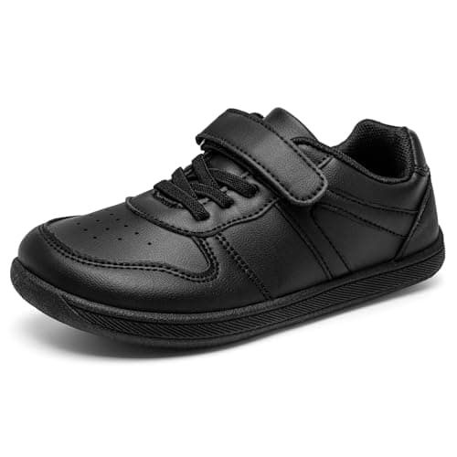 Image of Binceno Kids School Shoes Boys Wide Toe Barefoot Shoes Lightweight Girls Trainers Non-Slip Uniform Sneakers Outdoor Walking All Black 13 Child UK