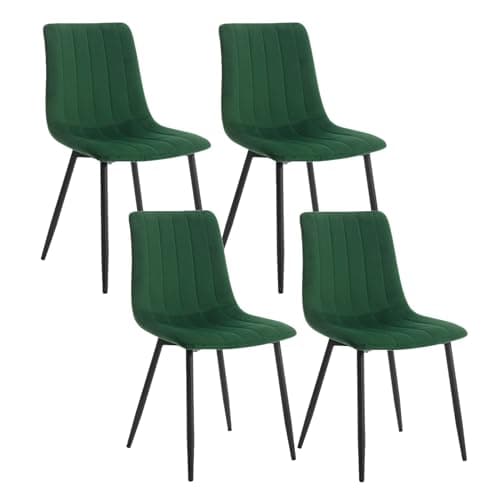Image of Klihome Dining Chairs Set of 4 Kitchen Chairs Wide Padded Velvet Living Room Chair Upholstered Seat with Backrest, Metal Legs, Comfy Chair for Dining Room, Bedroom, Lounge, Dark Green