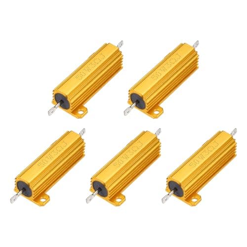 Image of sourcing map 5pcs 50W 3 Ohm 5% Aluminum Housing Case Resistor, Wirewound Resistors Screw Tap Chassis Mounted, Gold