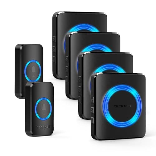 Image of TECKNET Wireless Doorbell with 2 Push Buttons & 4 Receivers, 400M/1300ft Long Range Door Chime Kit, IP65 Waterproof Door Bells, 60 Chimes, 5 Volume Levels, Memory Function, for Home, School, Office