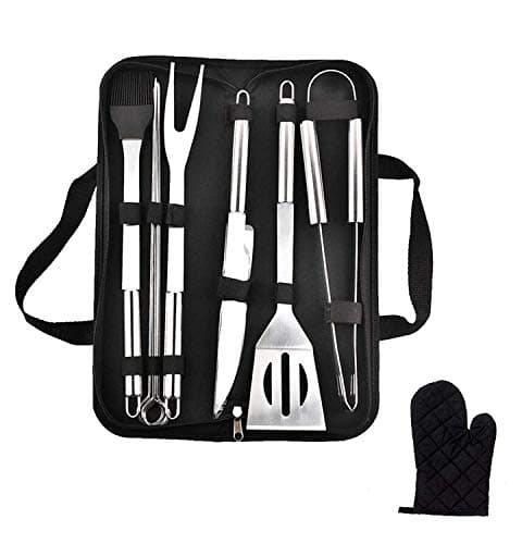 Image of Emwel BBQ Grill Tools Set, 9 Pieces Stainless Steel BBQ Tool Sets +1 Barbecue Gloves, Outdoor Barbecue Grilling Utensil with Storage Case