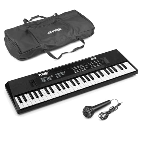 Image of MAX KD54 54-Key Portable Electronic Music Keyboard Kit with Rechargeable Battery, Microphone, and Protective Transport Case – Beginner Keyboard for Kids, Learners, and Jam Sessions