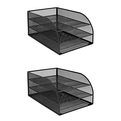 Image of OSCO Black Wire Mesh Triple Letter Tray 2 Pack, Desk Document Organiser, A4 Paper Storage, Office Desk Tidy, Desktop Filing Solution, Home Office Accessories, Fully Assembled