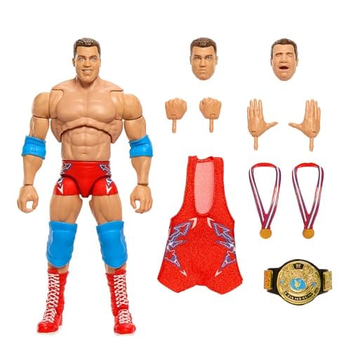 Image of WWE Ultimate Edition Action Figure & Accessories, 6-inch Kurt Angle Collectible Set, Swappable Heads & Hands, Entrance Gear & 30 Articulation Points, HVF83