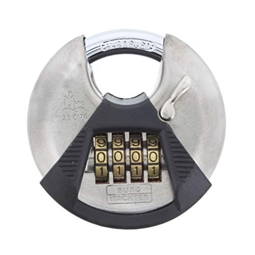 Image of Burg Wächter round shackle lock, padlock with numeric code, 10 mm shackle thickness, stainless steel body, pinch protection, Circle 23 C 70, 39901