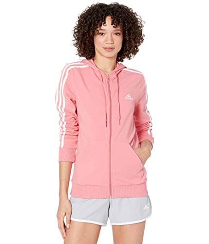 Image of adidas Women's Essentials Logo Full-Zip Hoodie, Hazy Rose/White, X-Small