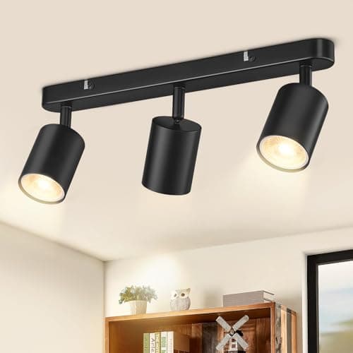 Image of Spot Lights Ceiling, 3 Way Spotlight Ceiling Lights, Adjustable LED Ceiling Spotlight Bar with GU10 Socket, Black Light Fittings Indoor for Kitchen, Bedroom, Hallway, Living Room (Bulbs Not Included)