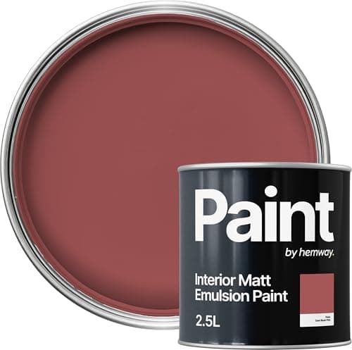 Image of Hemway Dark Blush Pink Paint 2.5 L, Indoor Matt Finish, One Coat, Wall Paint, Acrylic & Water-Based Emulsion, Quick Dry & High Coverage for the Kitchen, Bathroom & Bedroom Walls & Ceiling