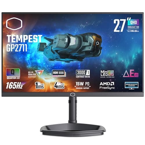 Image of Cooler Master Tempest GP2711 27" Monitor - WQHD (2560x1440), 165Hz, 1ms, VA Panel, 95% DCI-P3 Quantum Dot & 576-Zone Mini-LED, KVM, HDR 1000, 4-Way Stand, DP 1.4, HDMI 2.0, USB Type-C (15W)
