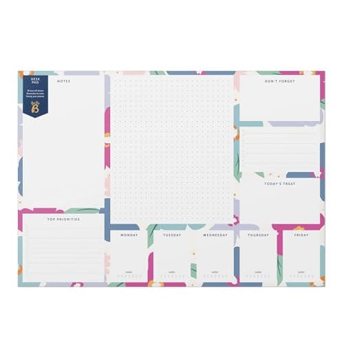 Image of Busy B A3 Desk Pad in Floral with 36 Tear-off Sheets, Reminders, Notes and Handy Year Planner