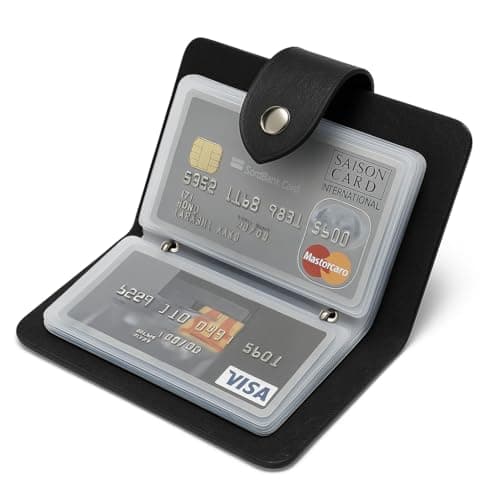 Image of 24 Slot Basic Card Holder for Men or Women | Black PU Leather Card Wallet | Slim Light Credit Card Wallet | Minimalist Small | Drivers License | Business Cards | Debit | Cardholder Pockets Organiser