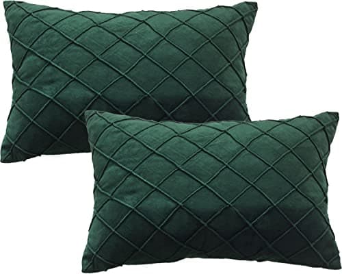 Image of GONOVE Cushion Covers 30X50cm Soft Velvet Decorative Throw Pillow Cases Pack of 2 Square Pillow Covers Pillowcases with Invisible Zipper for Home Couch Sofa Bed, Dark Green