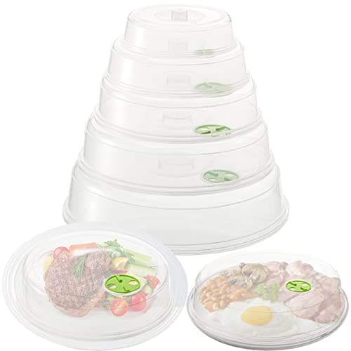 Image of Tebery 5 Pack Microwave Cover for Food with Air Vent, Microwave Plate, Dish Covers, BPA Free Plastic, Transparent Lids, Stackable, Dishwasher Safe, 5 Size, Variety of Sizes for All Plates & Dishes