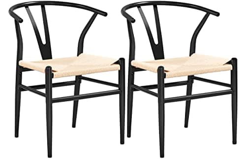 Image of Yaheetech Dining Chair 2pcs Weave Chairs Modern Kitchen Chairs Backrest with Solid Metal Frame for Living Room Bedroom Dining Room Office Cafe,Black