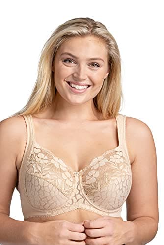 Image of Miss Mary of Sweden Jacquard & Lace Womens Underwired Bra with Side Support 36E Beige
