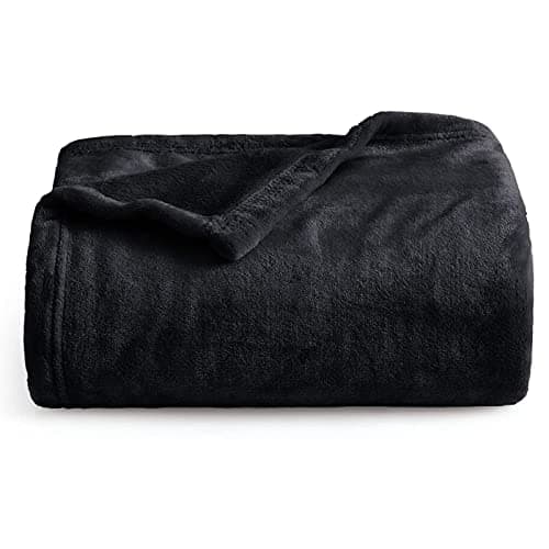 Image of Oxford Homeware Fleece Blanket Sofa Throw Cuddly Reversible Soft Throws for Bed, Couch, Settee, Travel Lightweight and Breathable Blanket fit All Season (Black, Twin/Double)