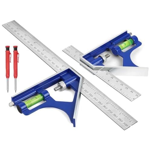 Image of flintronic 150mm+300mm Combination Square Set, Stainless Steel Angle Ruler, with Built in Spirit Level & Marker Pins, Metric & Imperial Scales, Measuring Tool for Carpenter/Engineer/Woodworking