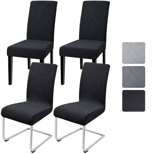 Image of Alishomtll Dining Chair Covers Set of 4 Stretch Chair Slipcovers Jacquard Washable Covers for Swing Chair Removable Spandex Chair Protectors for Dining Room Kitchen Banquet Wedding Party (Black 4psc)