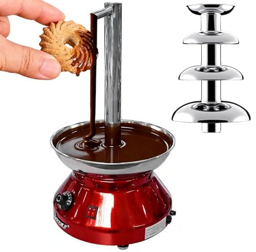 Image of HNBYLMM 4 Tier Chocolate Fondue Fountain Machine, 2 in1 Tower/Faucet Commercial Hot Chocolate Fountain Machine for Parties Weddings and Parties, 1800ML of Capacity Red