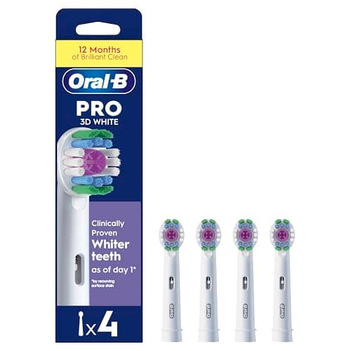 Image of Oral-B Pro 3D White Electric Toothbrush Head, X-Shaped Bristles and Unique Polishing Cup for Teeth Whitening and to Remove Surface Stains, Pack of 4 Toothbrush Heads, White
